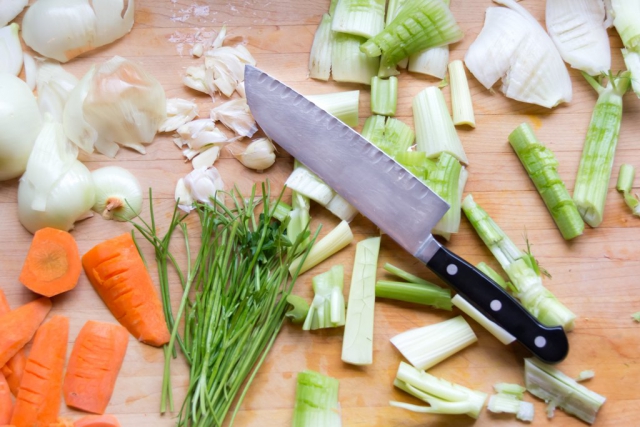 02 Lightly bash the vegetables with the back of a knife