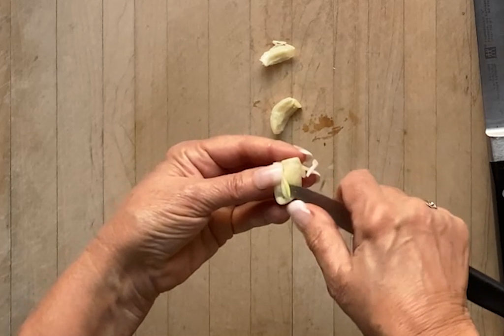 Removing germ from the inside of the garlic clove